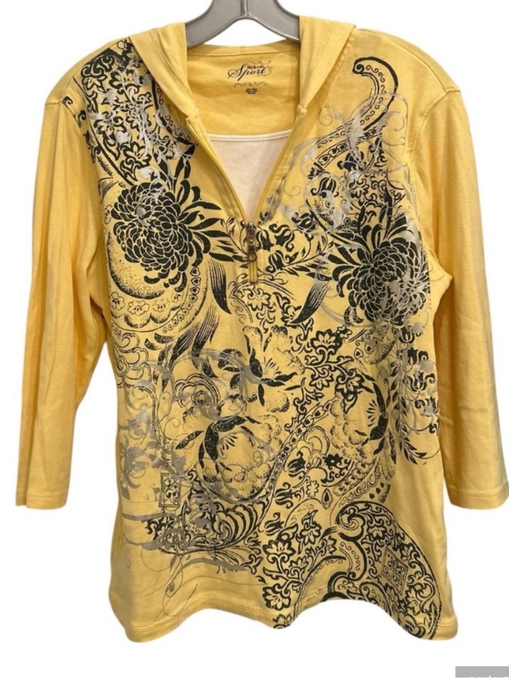 Style & Co Sport Yellow Floral Paisley Hoodie Size L (runs small) 100% Cotton